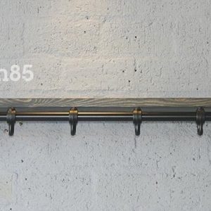 Design85 - Kapstok Basic 70 cm - Steigerbuis Zwart - Steigerhouten legplank zwarte wax - 4 haken