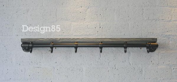 Design85 - Kapstok Basic 70 cm - Steigerbuis Zwart - Steigerhouten legplank zwarte wax - 4 haken