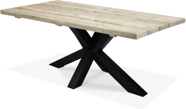 Steigerhouten tafel - 5 dik - 200x100 - metalen Matrix onderstel zwart