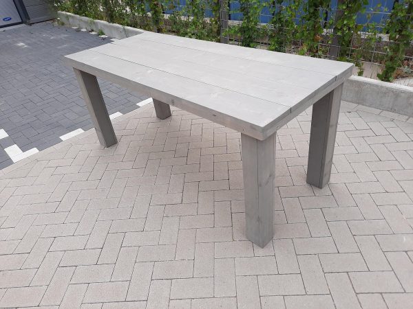 Tafel "Blokpoot" van Grey Wash steigerhout 76x180cm 4 tot 6 persoons tafel