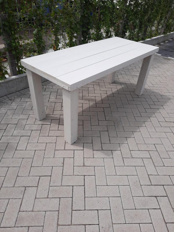 Tafel "Blokpoot" van White Wash steigerhout 76x250cm 8 tot 10 persoons tafel