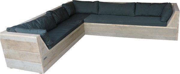 Wood4you - Loungeset 6 steigerhout 210x200 cm - L-vorm incl plofkussens