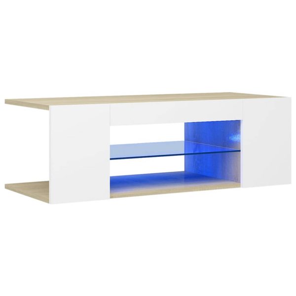 Vidaxl Tv-meubel Met Led-verlichting 90x39x30 Cm Wit Sonoma Eikenkleur