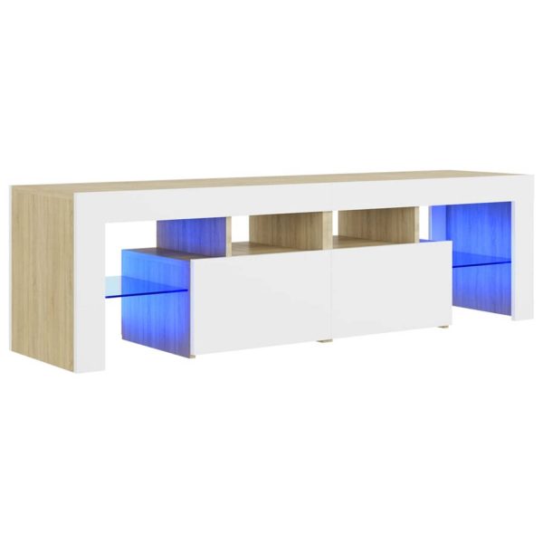 Vidaxl Tv-meubel Met Led-verlichting 140x35x40cm Wit Sonoma Eikenkleur
