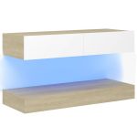 Vidaxl Tv-meubel Met Led-verlichting 90×35 Cm Wit Sonoma Eikenkleurig